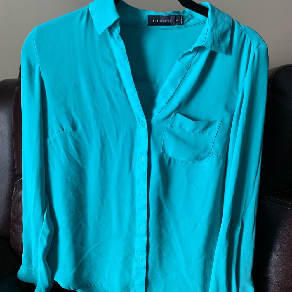 XS Teal long sleeved blouse The Limited